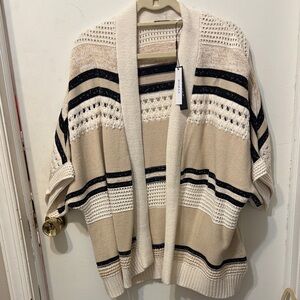 Tahari Beige and Black Striped Cardigan